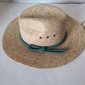 Legitimo Sahuayo Hat Natural Straw Sunhat w Green Rope Mexico Size 56 7 US